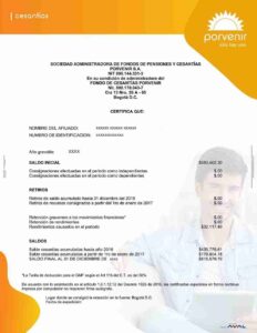 Ejemplo de Certificado Porvenir - Colombia